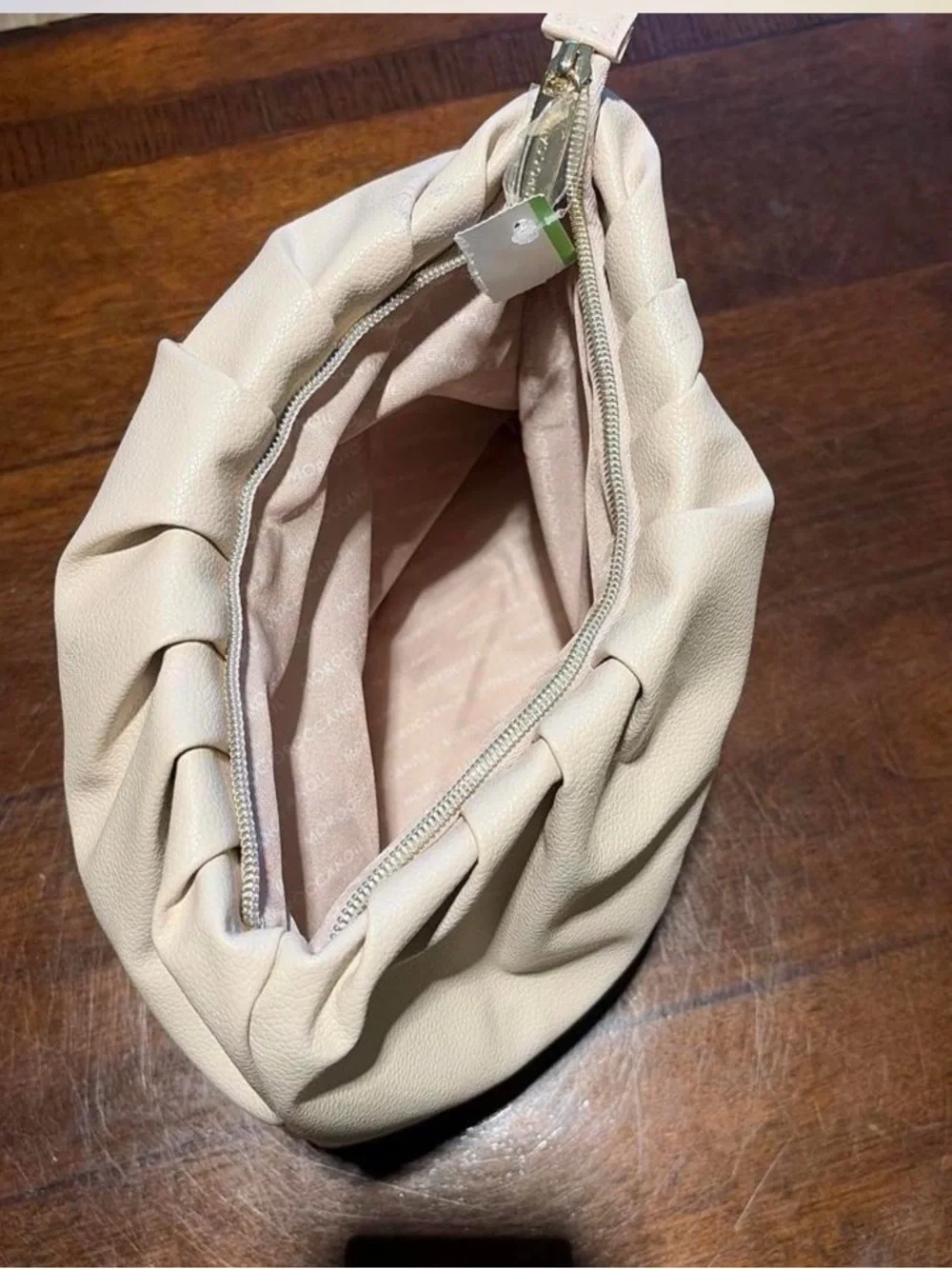 Cream Gathered-Top Cosmetic Pouch